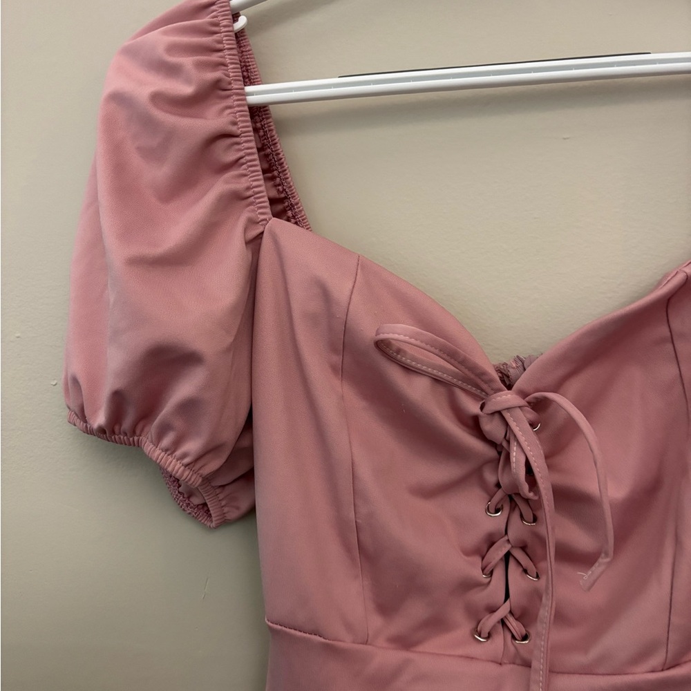 Elegant Pink Lace-Up Dress
